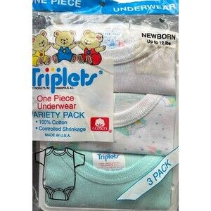 Triplets One Piece Newborn Underwear Variety Pack 100% Cotton Vintage Made USA